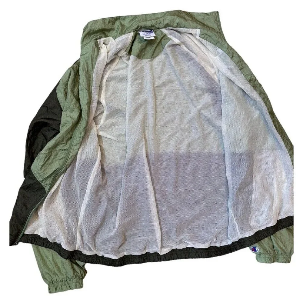 Champion Windbreaker Full Zip Green Color block‎ Track Jacket Mens Sz Large